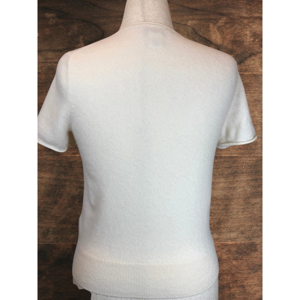Rachel Zoe 100% Two Ply Cashmere Sweater Large Ivory Short Sleeve Luxury Knit - Picture 5 of 10